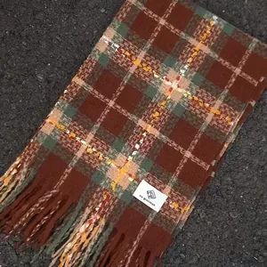Women Retro Plaid Imitation Cashmere Scarf Winter Warm Soft Large Check Tassel Shawl Wrap Scarf Polyester Scarf For Women