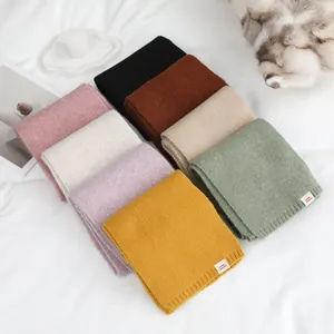 Dames Sjaal Winter Koreaanse Stijl Effen Kleur Gebreide Sjaal Warm Zacht Polyester Sjaal Met Geweven Label Premium Sjaal