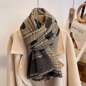 Elegant heart pattern plaid scarf in soft faux cashmere, cozy winter shawl for women