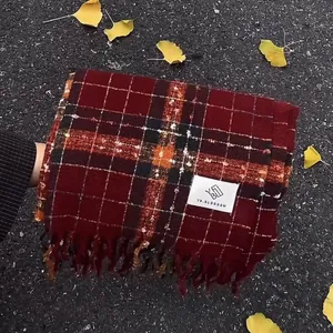 Women Winter Thick Plaid Scarf Starry Sky Effect Cashmere Like Warm Shawl Long Tassel Elegant Wrap Scarf For Students