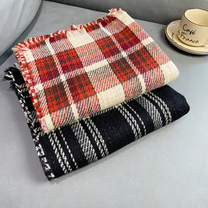 Vintage British style red and black plaid scarves for winter warmth and fashion
