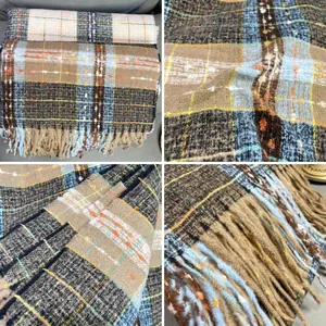 Soft plaid faux cashmere winter scarf for women featuring tassels and warm check pattern design
