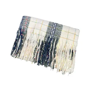 Elegant soft cashmere-like plaid scarf featuring colorful star patterns and long fringes