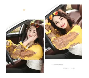 Yellow chiffon sun protection shawl with elegant paisley print for women driving
