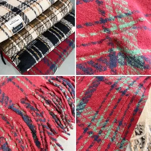 Winter plaid faux cashmere scarf for women in Maillard tones, warm and thickened shawl.