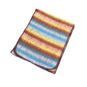 Soft striped mohair scarf with blanket stitch edge for cozy autumn and winter outfits