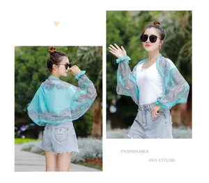 Light blue paisley print chiffon shrug for summer sun protection and stylish outfit.