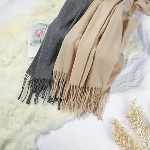 Elegant soft solid color cashmere-like scarf with tassels for autumn winter outfits