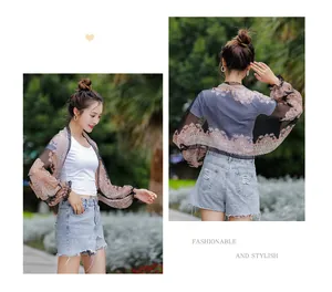 Elegant sheer paisley print chiffon sun protection shawl for women with stylish long sleeves