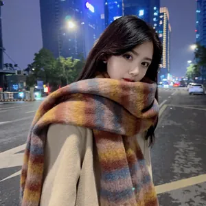 Chic Maillard mohair striped scarf thick warm winter pashmina wrap for women