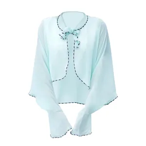 Scialle protettivo solare in chiffon leggero da donna con fiocco elegante e maniche