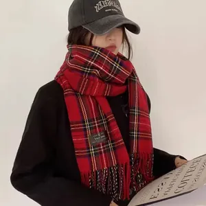 Red plaid Christmas scarf in Korean style winter warm cashmere shawl for women fashion