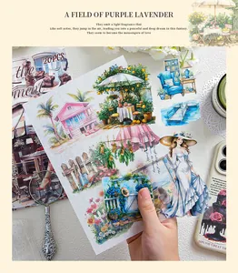 Dettaglio macro di adesivi scrapbooking in PET impermeabili con eleganti giardini
