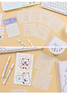 Cute cartoon bear PET painting stencils for creative DIY drawing and journal detail