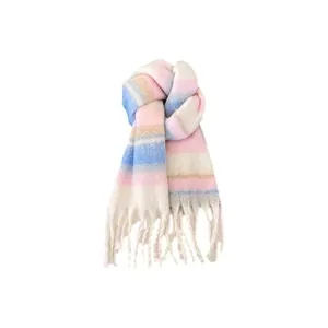 Sciarpa invernale calda in mohair arcobaleno con morbidi motivi a quadri e frange