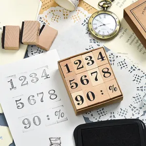 Vintage wooden number rubber stamp set for journaling and DIY crafts decoration