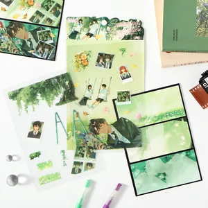 Anime campus theme landscaping sticker set with 3pcs fresh green scenery designs