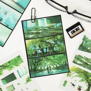 Anime school theme stickers with lush green scenery and classroom illustrations