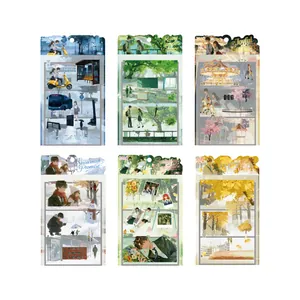 6-Pack of 3D anime style stickers featuring youth campus themed microscopic scenes