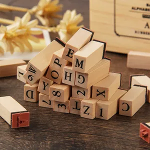 36-piece vintage style wooden alphabet and number stamp set for DIY journaling crafts