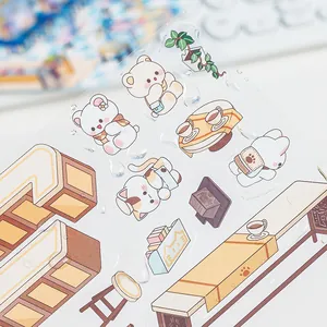 Cute 3D scene stickers with bear and cat illustrations for journal DIY decoration