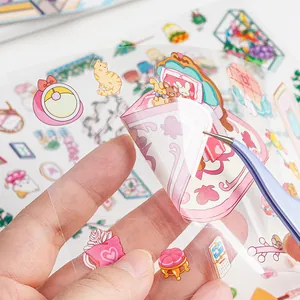 Detailed view of cute fairytale 3D miniature scene stickers for scrapbooking and planners