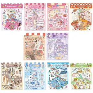 Cute 3D miniature room stickers for DIY journaling, set of 10 fairytale themes