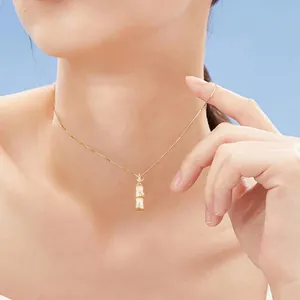 Collier Pendentif Articulation de Bambou en Cuivre Minimaliste Luxueux Incrusté Strass Chaîne de Boîte Dorée Ras du Cou Géométrique Élégant Bijoux de Cou pour Femmes