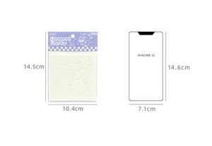 Size comparison diagram of the cartoon bear PET drawing stencil against an iPhone 12