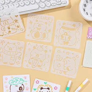 Set of cute cartoon bear PET drawing stencils for kids' DIY art projects and school work