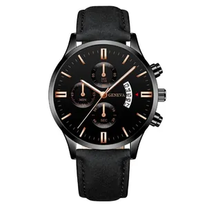 Detailed view of men's quartz watch with black silicone strap and rose gold indices