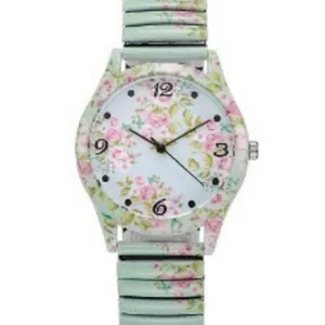 Orologio da donna vintage con stampa floreale e cinturino elastico estensibile moda