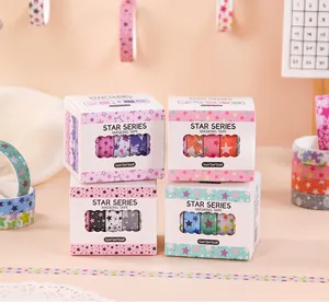 Detailed view of Star Series decorative washi tape gift sets in cute star pattern boxes