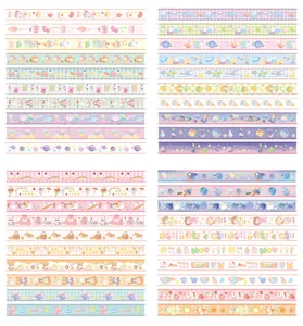 Detailed view of assorted cute cartoon washi tape patterns for creative journaling diy