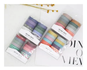 Gedetailleerd zicht op 10-rollen washi tape sets in zoutstijl voor DIY-dagboekdecoratie