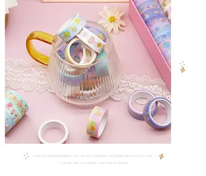 Close-up detail of 60 rolls colorful cartoon pattern washi tape set in a gift box