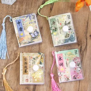 Mini-notitieboekjes in vintage stijl met kleurrijke kwastjes en transparante PVC-hoezen