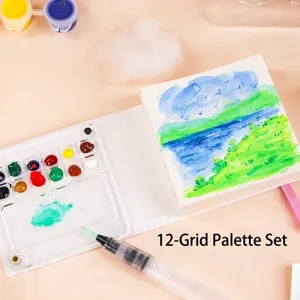 Set de paleta de acuarela mini de viaje de 12 rejillas con bloc para acuarela
