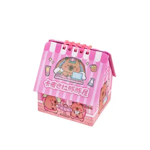 Organisateur de bureau mignon en forme de maison rose avec motif Capybara pour papeterie