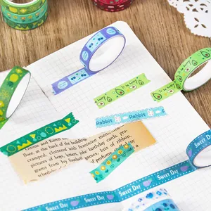 Macaron color washi tape set with vintage floral and fruit prints for scrapbooking.