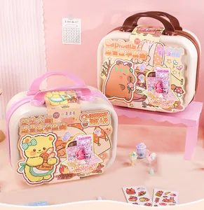 Cute children's cartoon stationery suitcase toy set available in pink and beige colors