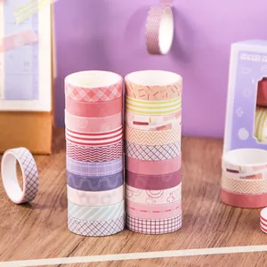 Macaron colored washi tape set with pastel patterns for scrapbooking and DIY