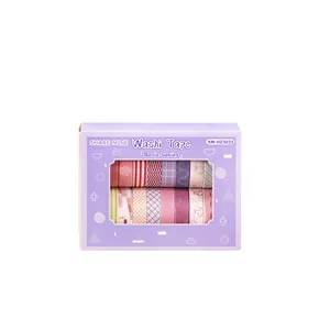 Premium macaron color washi tape set with assorted vintage patterns in a lavender gift box