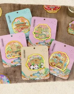 Vue détaillée de magnets en métal de style chinois traditionnel avec des motifs de panda