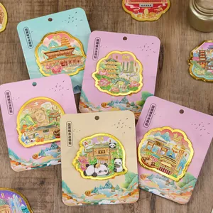 Aimant de Réfrigérateur en Métal Créatif Repère de la Ville Chinoise Panda Dessin Animé Aimant de Frigo Relief 3D Décoration Maison Cadeau