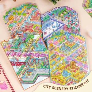 Set mit 3D-Aufklebern Cartoon Miniatur-Stadtlandschaft für DIY-Tagebuchdekoration