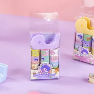 9+1 Mini Washi Tape Set with Purple Dispenser for Kids DIY Journaling and Crafts