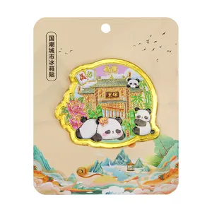 Aimant de réfrigérateur en métal motif panda style traditionnel chinois Chengdu
