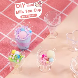 DIY miniature milk tea cup craft set with colorful accessories for kids