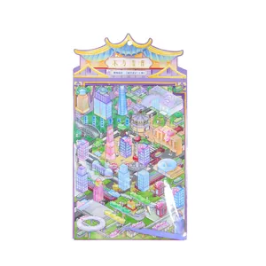 Cartoon 3D Miniatur Stadtlandschaft Aufkleber Brett mit Shanghai Sehenswürdigkeiten